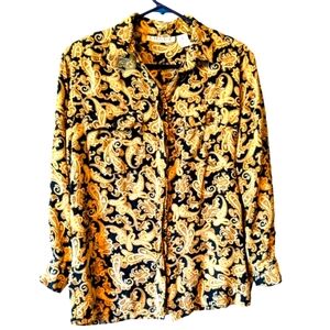 Chaus Ladies Black Gold Paisley Shirt Long Sleeve Button up top Sz.8